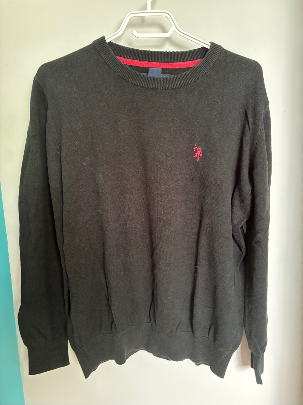 U.S. Polo Assn. Black Crewneck Sweater with Red Logo